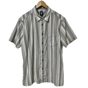 Kuhl Suncel Short Sleeve Striped Button Shirt Size L White Blue Outdoor Gorpcore